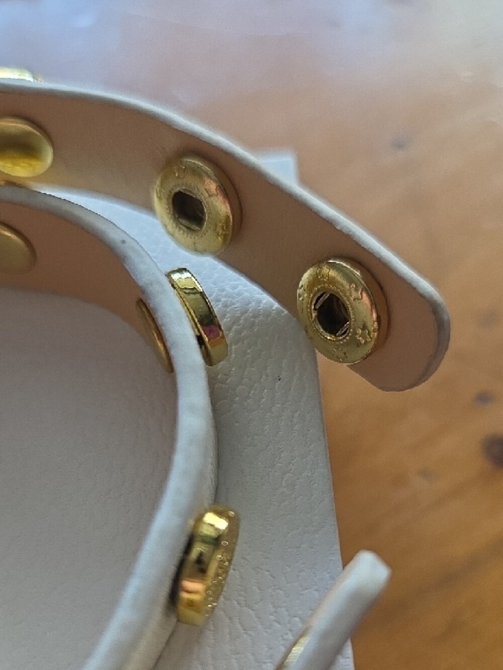 White Genuine Leather & Floral Gold-Studded Double Wrap Bracelet - Picture 4 of 6